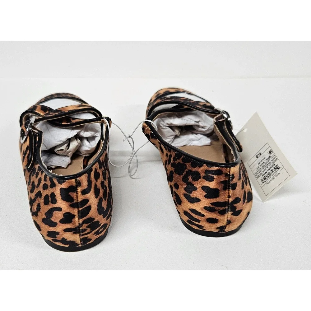 A New Day Womens Leopard Print Mary Jane Ballet Flats Crisscross Strap Brown 8.5